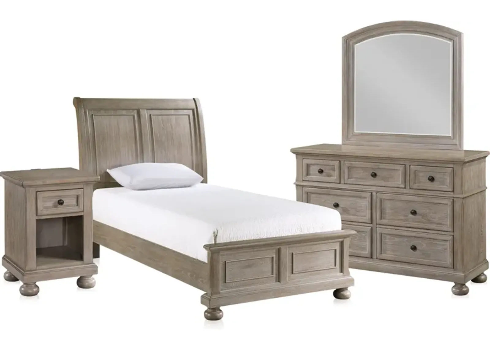 Hanover 6-Piece Youth Sleigh Twin Bedroom Set with Dresser, Mirror and Nightstand with USB Charging