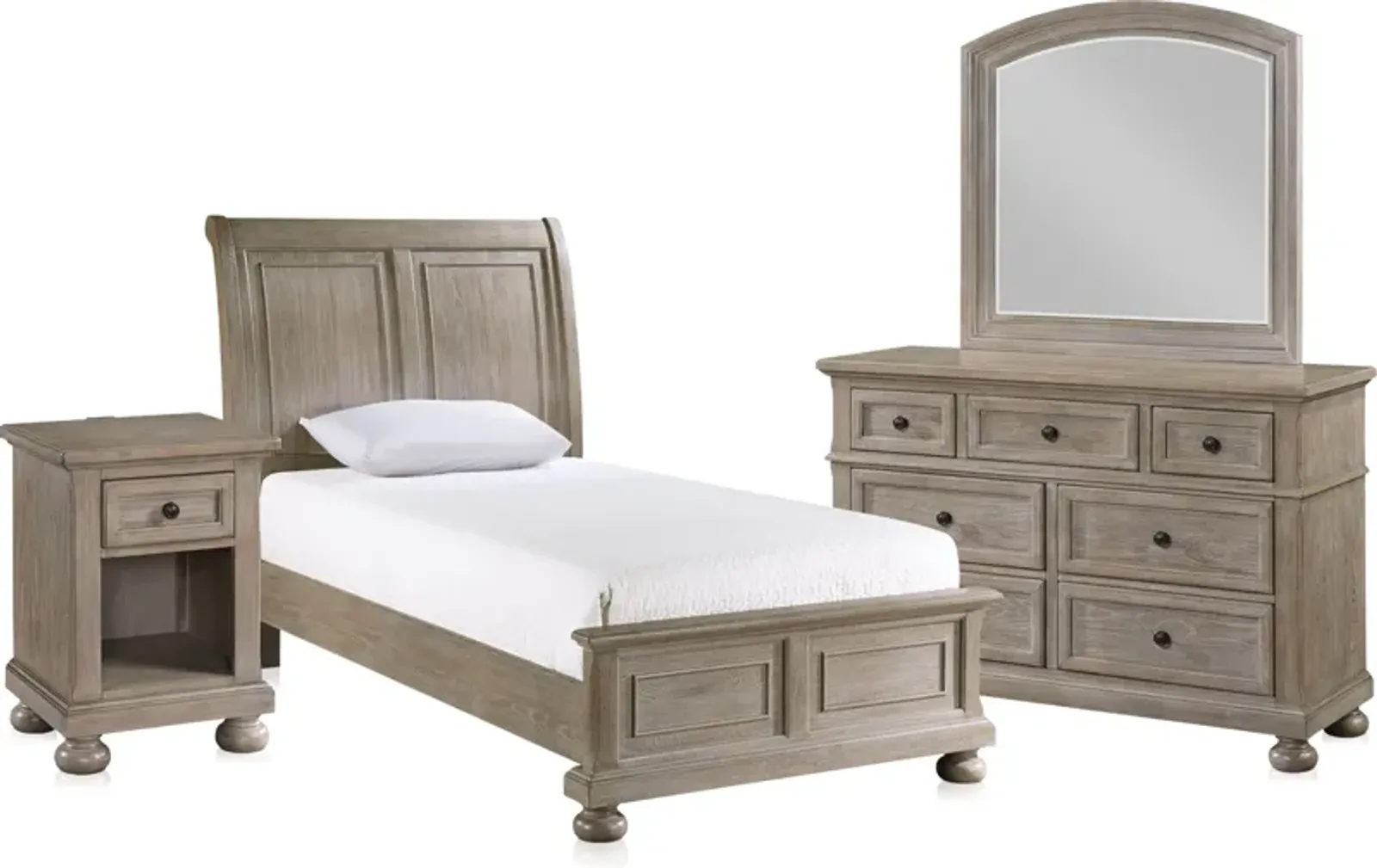 Hanover 6-Piece Youth Sleigh Twin Bedroom Set with Dresser, Mirror and Nightstand with USB Charging