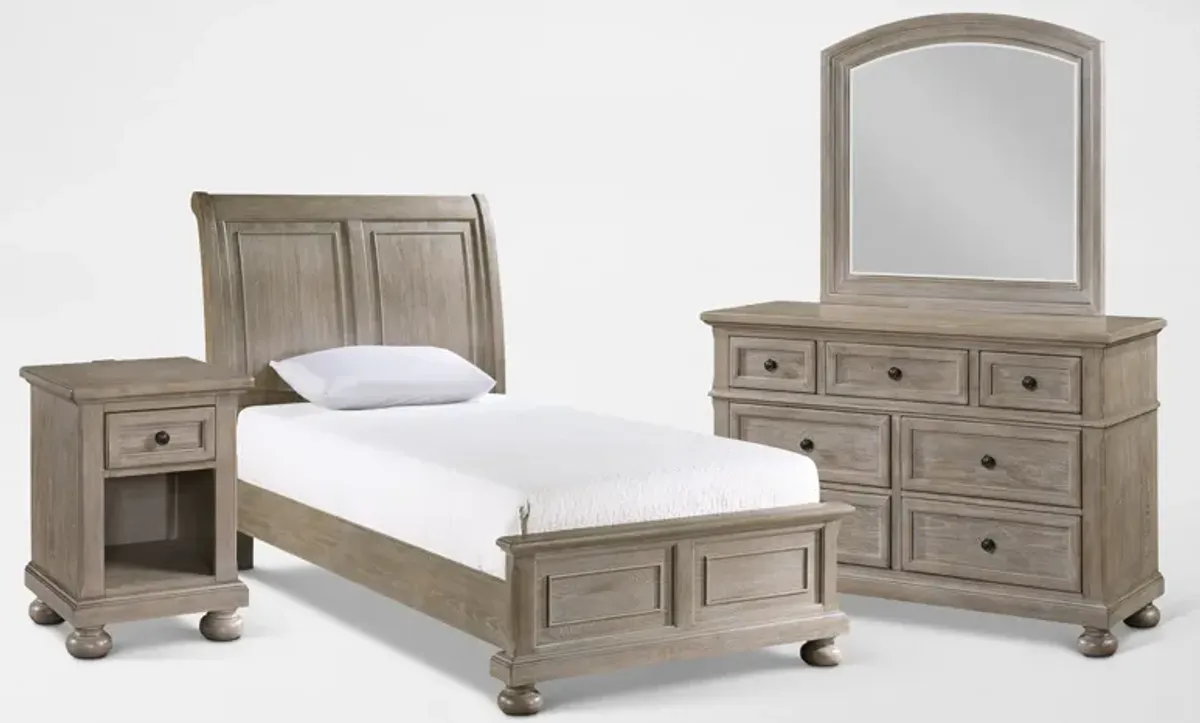 Hanover 6-Piece Youth Sleigh Twin Bedroom Set with Dresser, Mirror and Nightstand with USB Charging