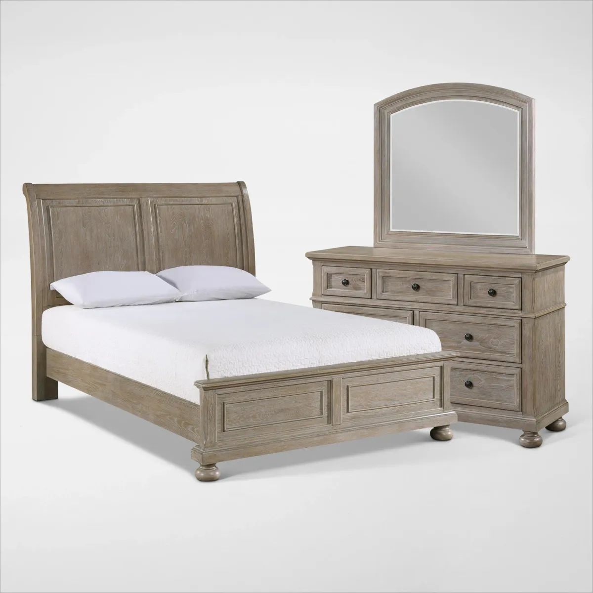 Hanover 5-Piece Youth Sleigh Full Bedroom Set with Dresser and Mirror - Taupe