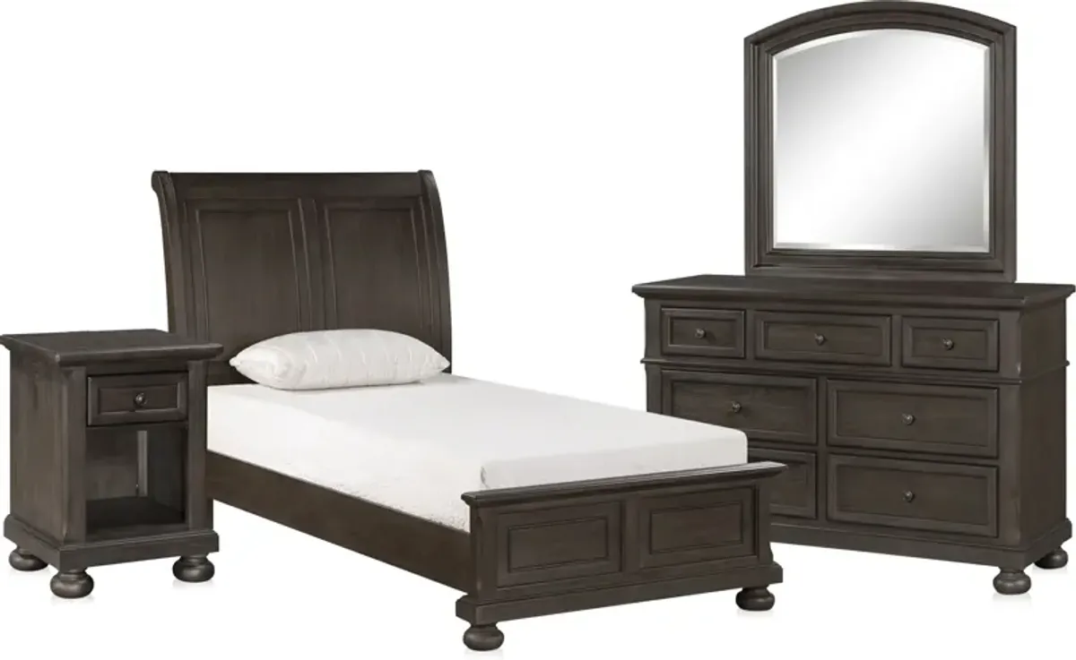 Hanover 6-Piece Youth Sleigh Twin Bedroom Set with Dresser, Mirror and Nightstand with USB Charging