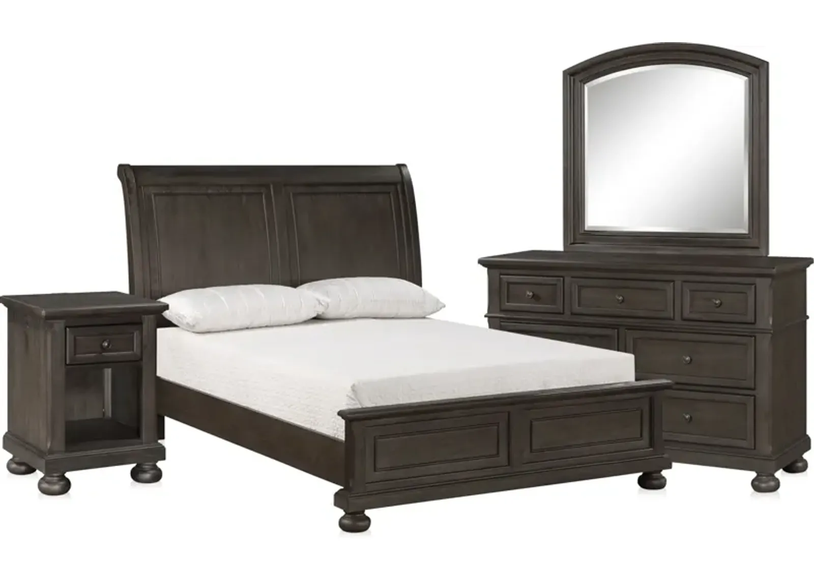 Hanover 6-Piece Youth Sleigh Full Bedroom Set with Dresser, Mirror and Nightstand with USB Charging