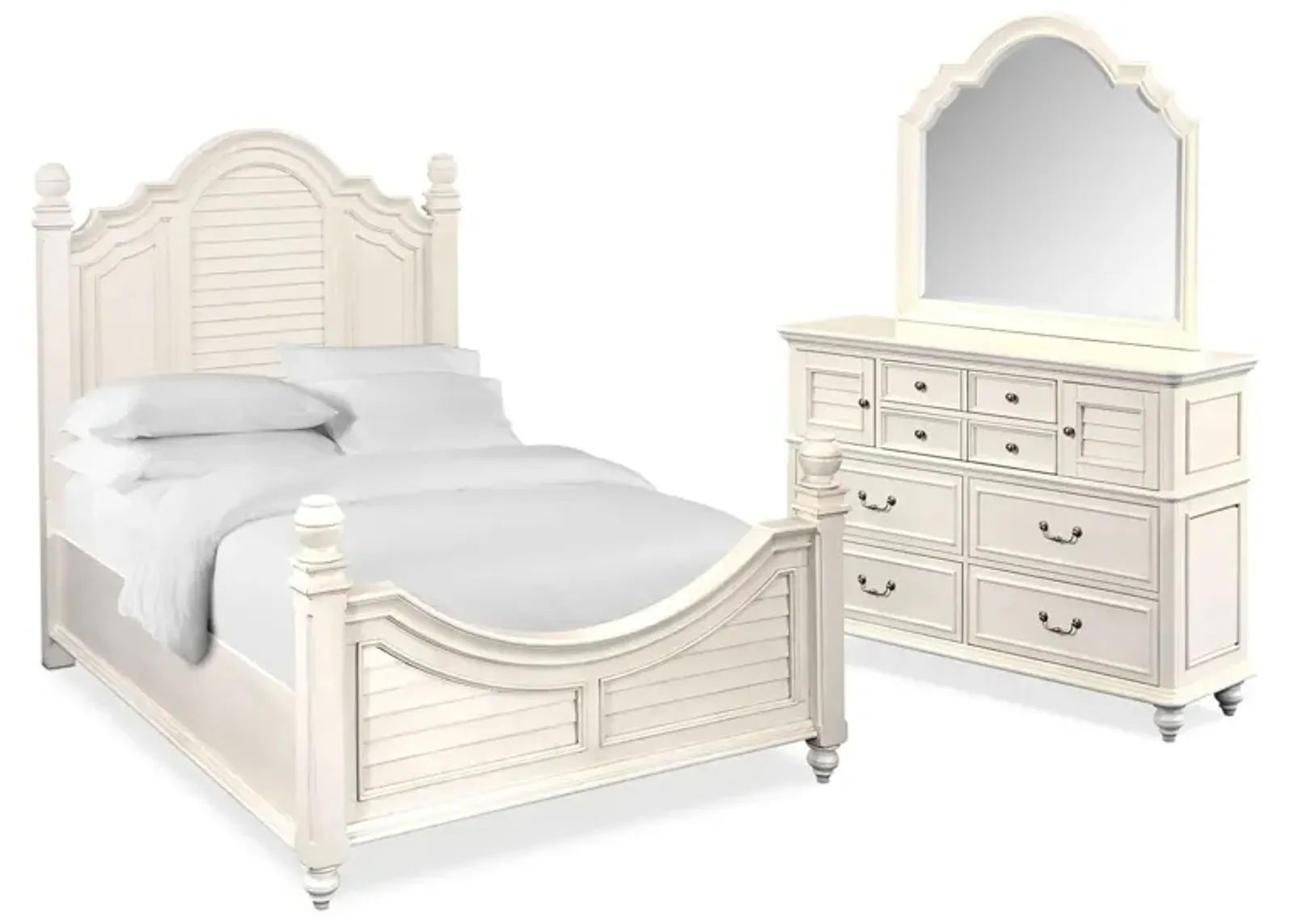 Charleston 5-Piece King Poster Bedroom Set with Dresser and Mirror - White