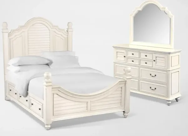 Charleston 5-Piece King Poster Bedroom Set with 4 Underbed Drawers - White