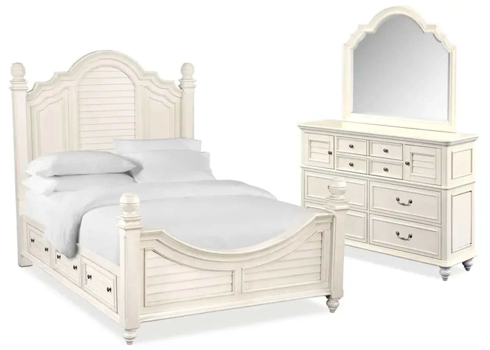 Charleston 5-Piece King Poster Bedroom Set with 4 Underbed Drawers - White