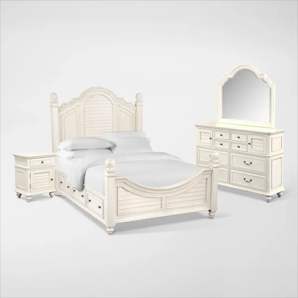 Charleston 6-Piece King Poster Bedroom Set with 4 Underbed Drawers - White