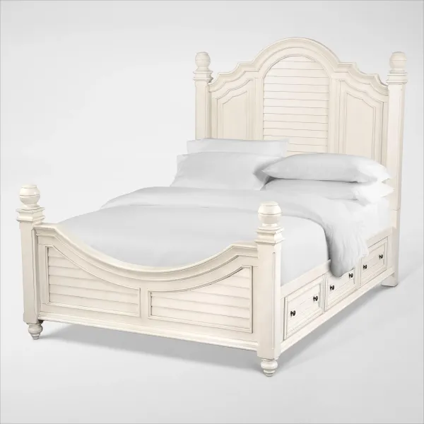 Charleston Queen Poster Storage Bed with 4 Drawers - White
