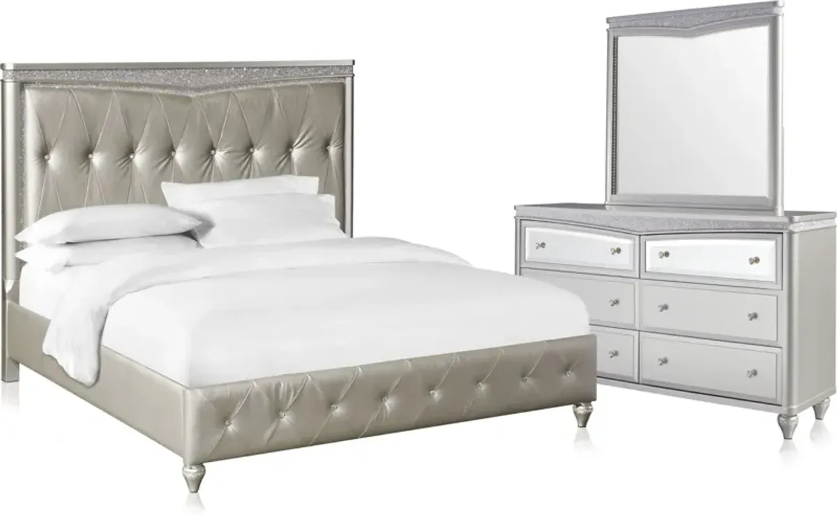 Posh 5-Piece Upholstered Queen Bedroom Set with Dresser and Mirror