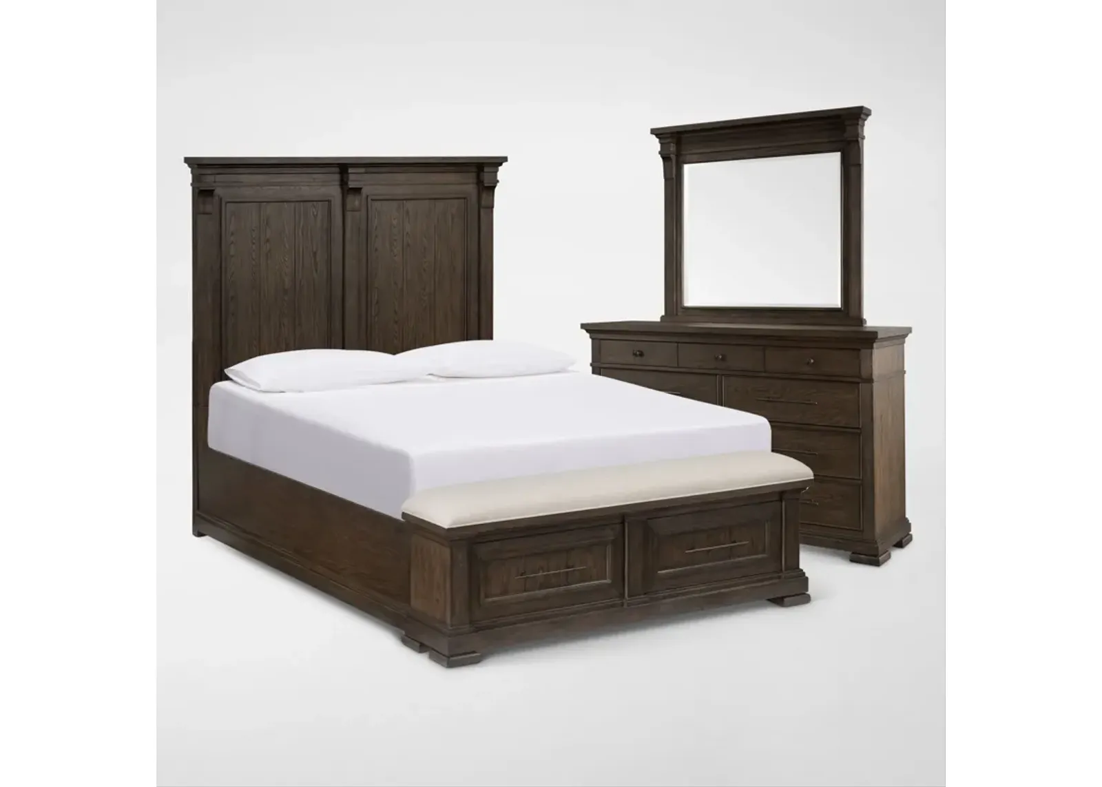 Asheville 5-Piece Queen Storage Bedroom Set with Dresser and Mirror - Tobacco