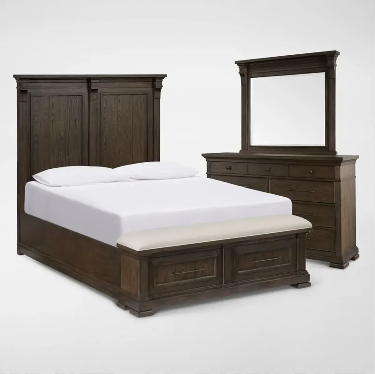 Asheville 5-Piece Queen Storage Bedroom Set with Dresser and Mirror - Tobacco