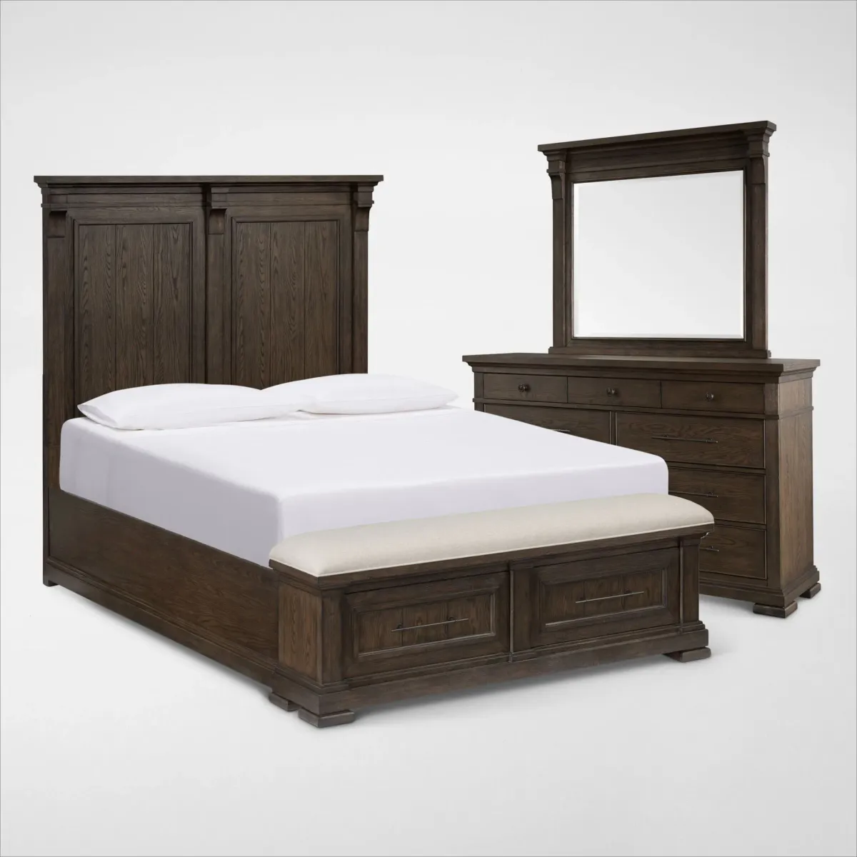 Asheville 5-Piece King Storage Bedroom Set with Dresser and Mirror - Tobacco
