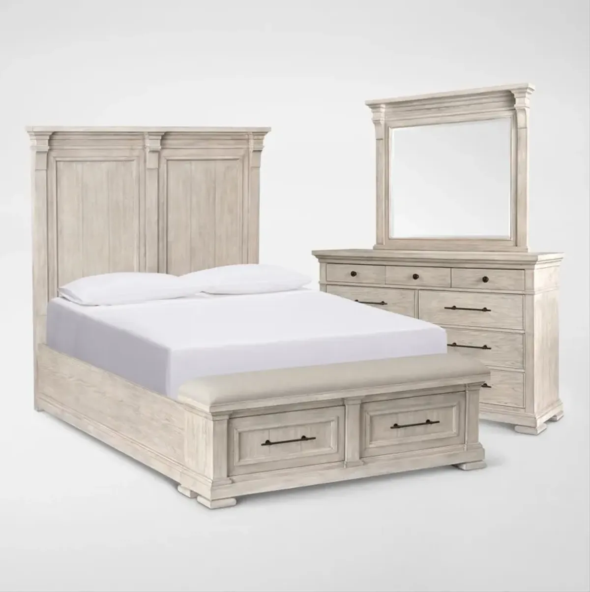 Asheville 5-Piece Queen Storage Bedroom Set with Dresser and Mirror - Sandstone