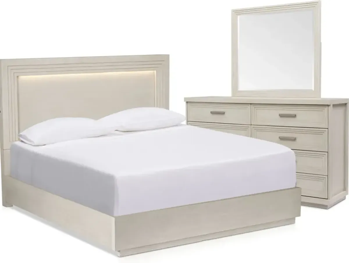 Arielle 5-Piece Queen Bedroom Set with Panel Bed, Dresser and Mirror - Parchment