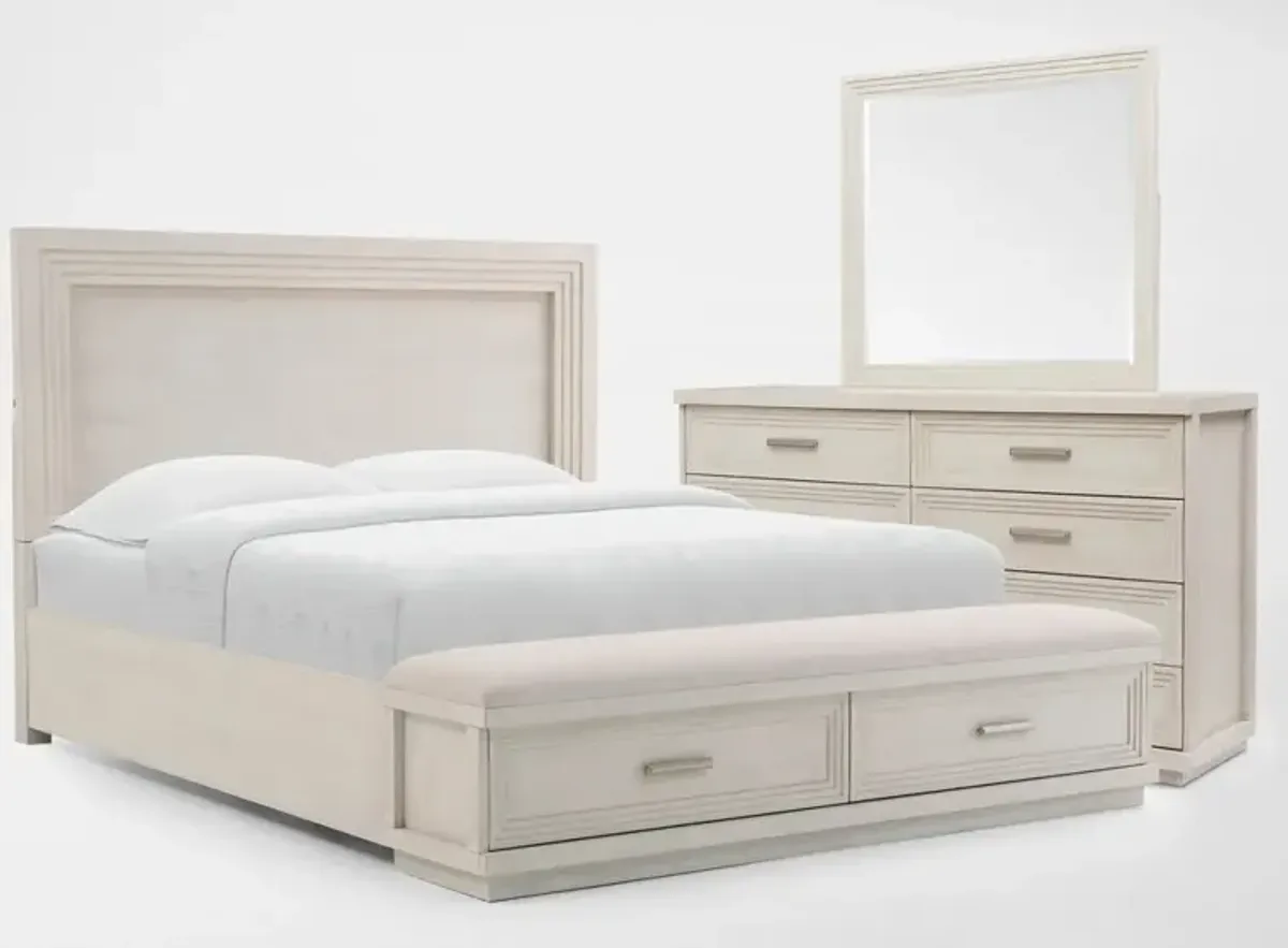 Arielle 5-Piece Queen Bedroom Set with Storage Bed, Dresser and Mirror - Parchment