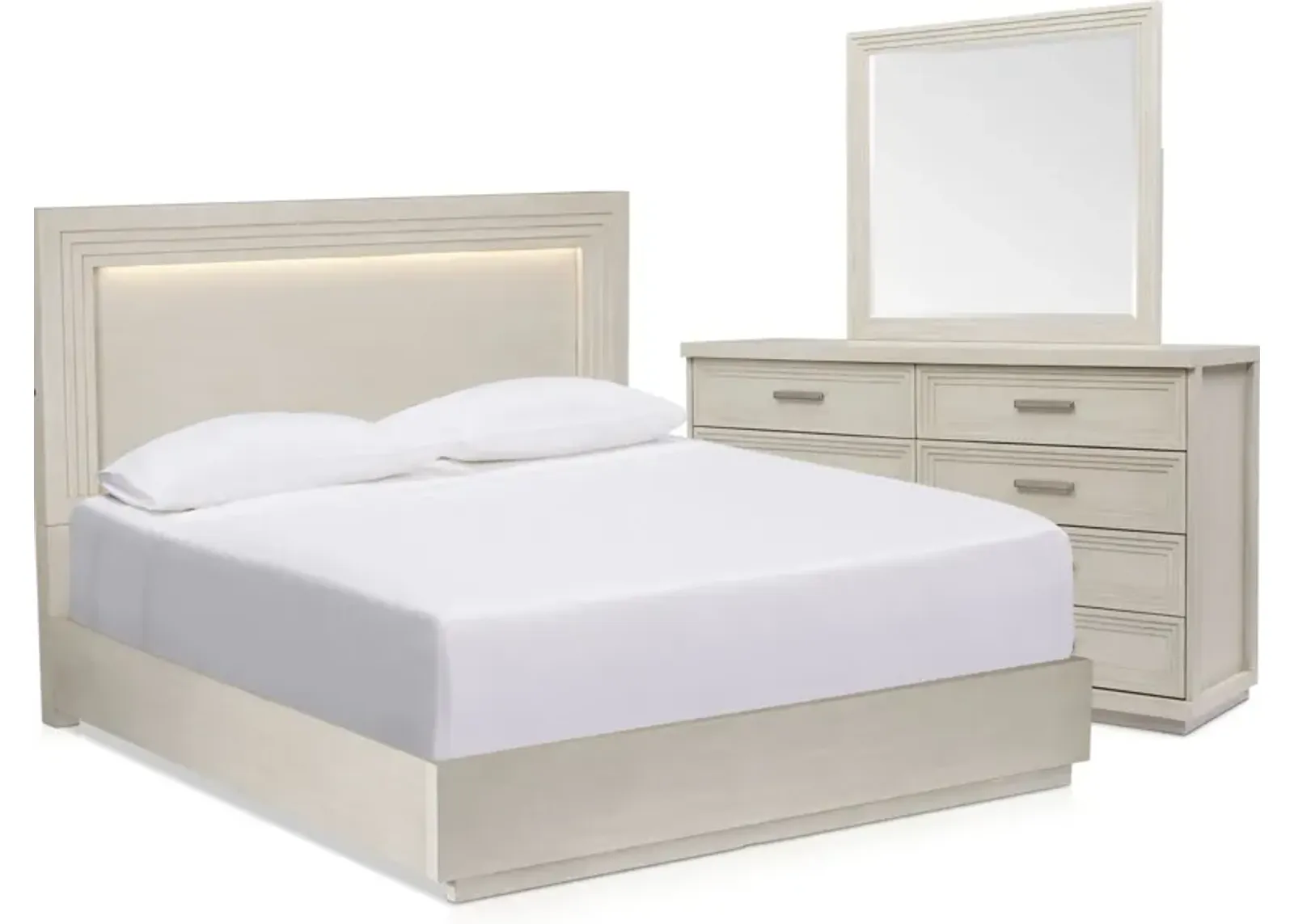 Arielle 5-Piece King Bedroom Set with Panel Bed, Dresser and Mirror - Parchment