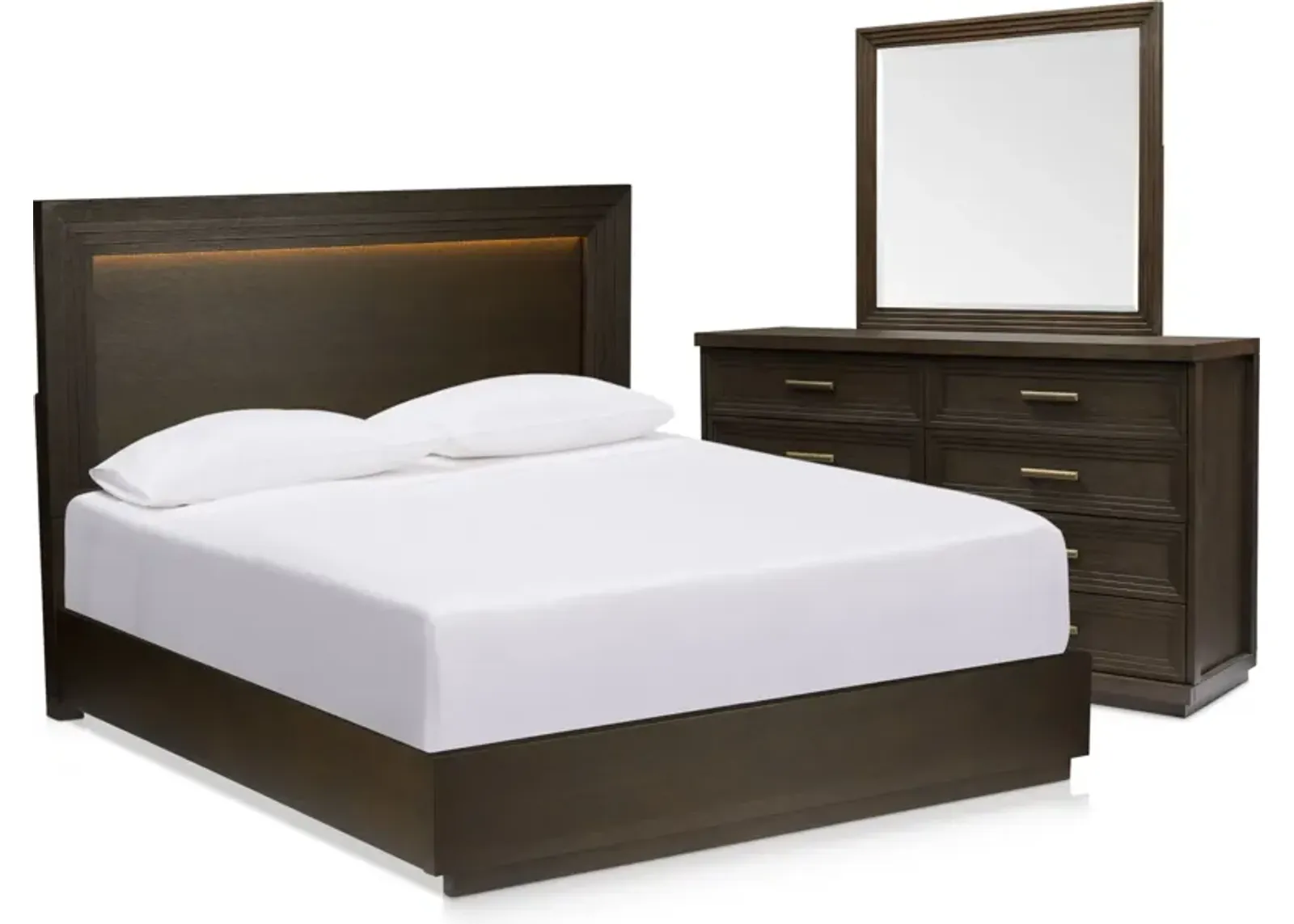 Arielle 5-Piece Queen Bedroom Set with Panel Bed, Dresser and Mirror - Tabacco