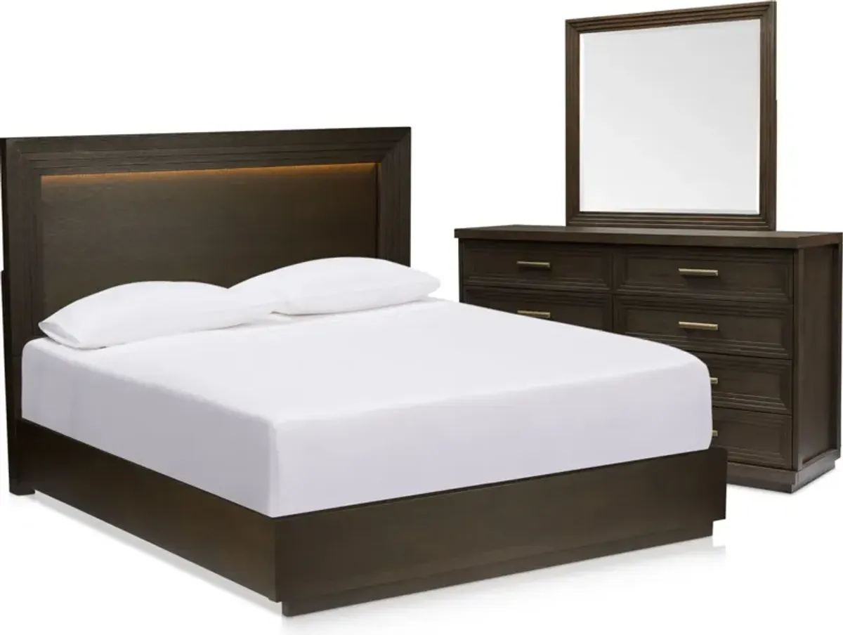 Arielle 5-Piece King Bedroom Set with Panel Bed, Dresser and Mirror - Tabacco