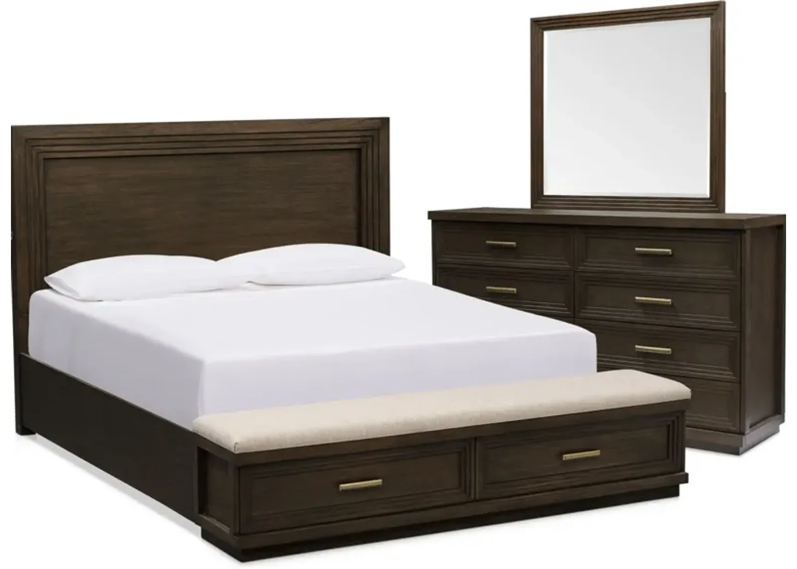 Arielle 5-Piece King Bedroom Set with Storage Bed, Dresser and Mirror - Tabacco