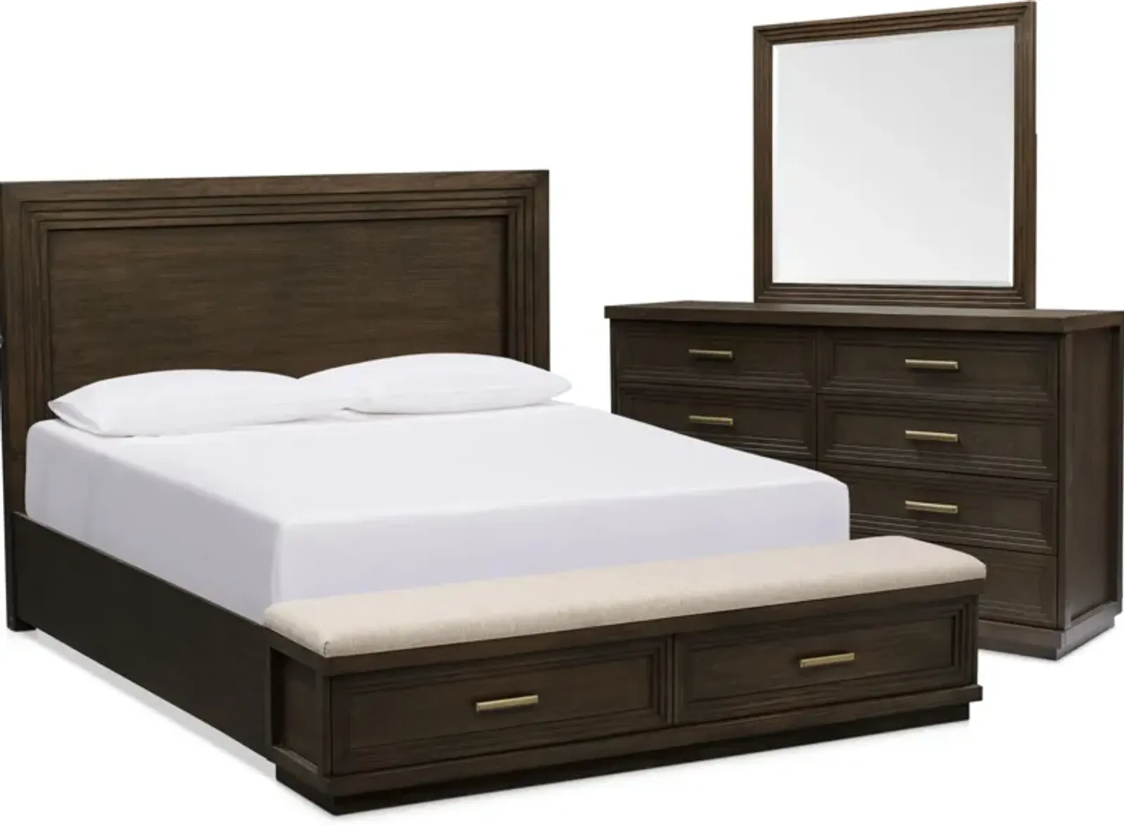 Arielle 5-Piece King Bedroom Set with Storage Bed, Dresser and Mirror - Tabacco