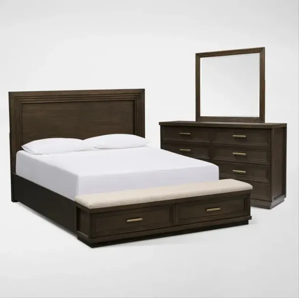 Arielle 5-Piece King Bedroom Set with Storage Bed, Dresser and Mirror - Tobacco