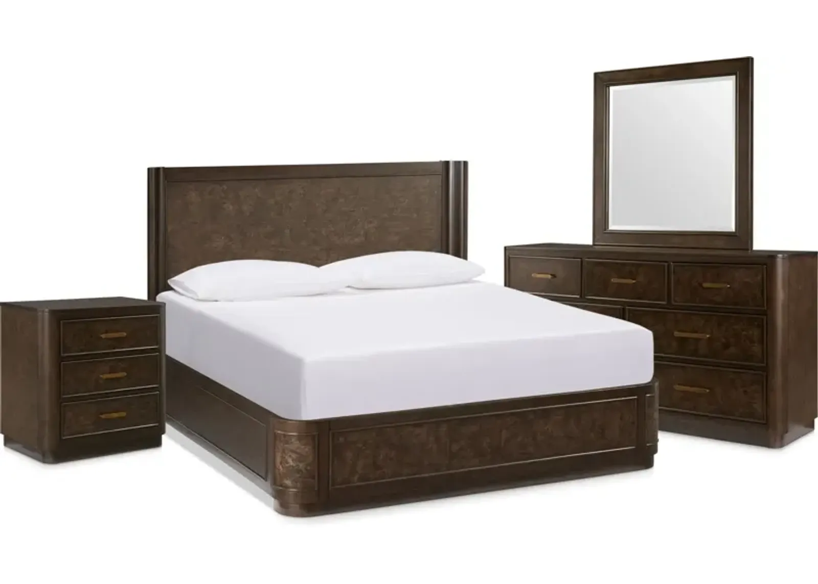 Milan 6Pc King Panel Bedroom Set with Dresser, Mirror & 3-Drawer Nightstand with USB Charging - Es