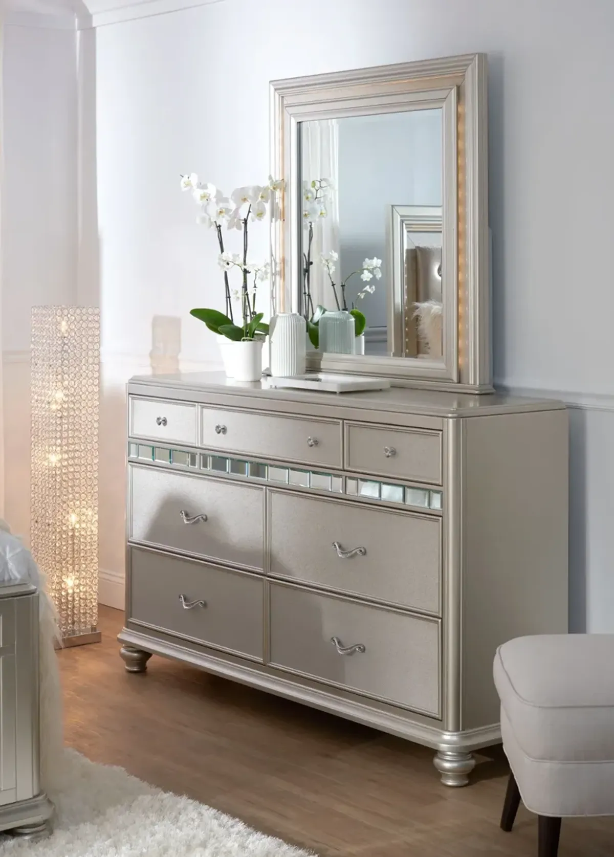 Sabrina Dresser and Mirror - Platinum