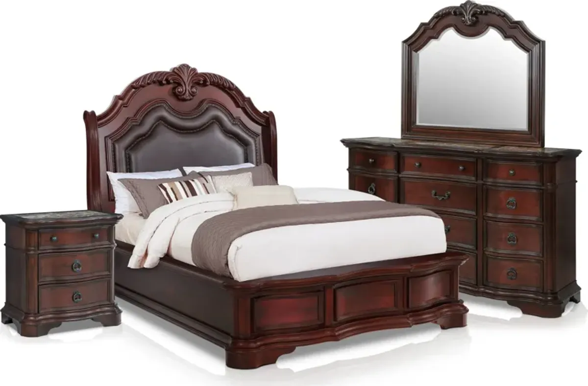 Gramercy Park 6-Piece Queen Bedroom Set with Nightstand, Dresser and Mirror - Mahogany