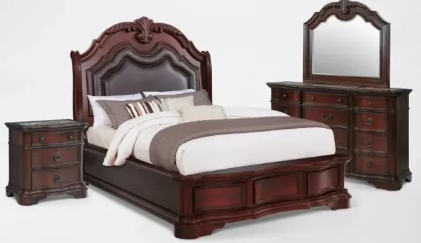 Gramercy Park 6-Piece King Bedroom Set with Nightstand, Dresser and Mirror - Mahogany