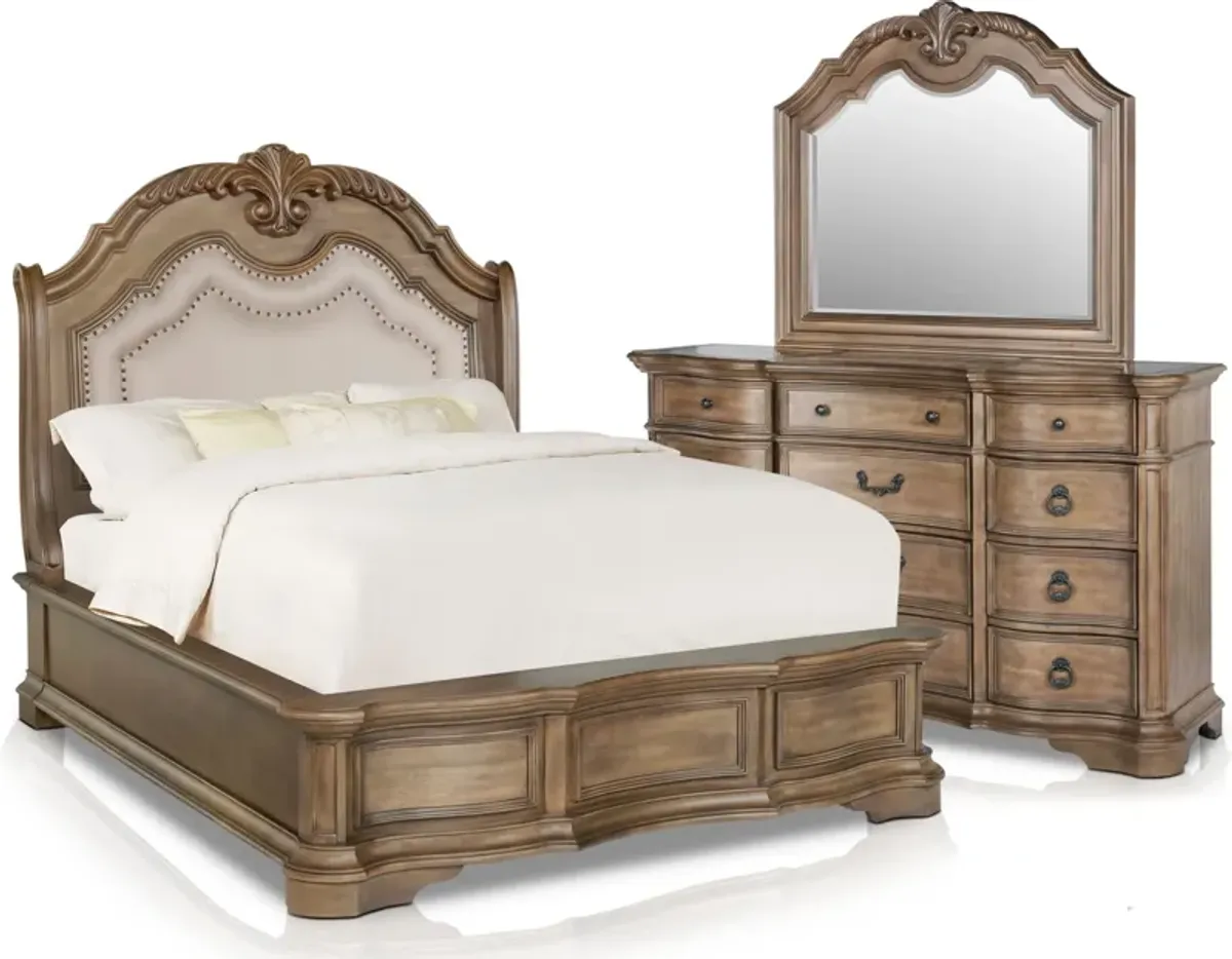 Gramercy Park 5-Piece Queen Bedroom Set with Dresser and Mirror - Sandstone