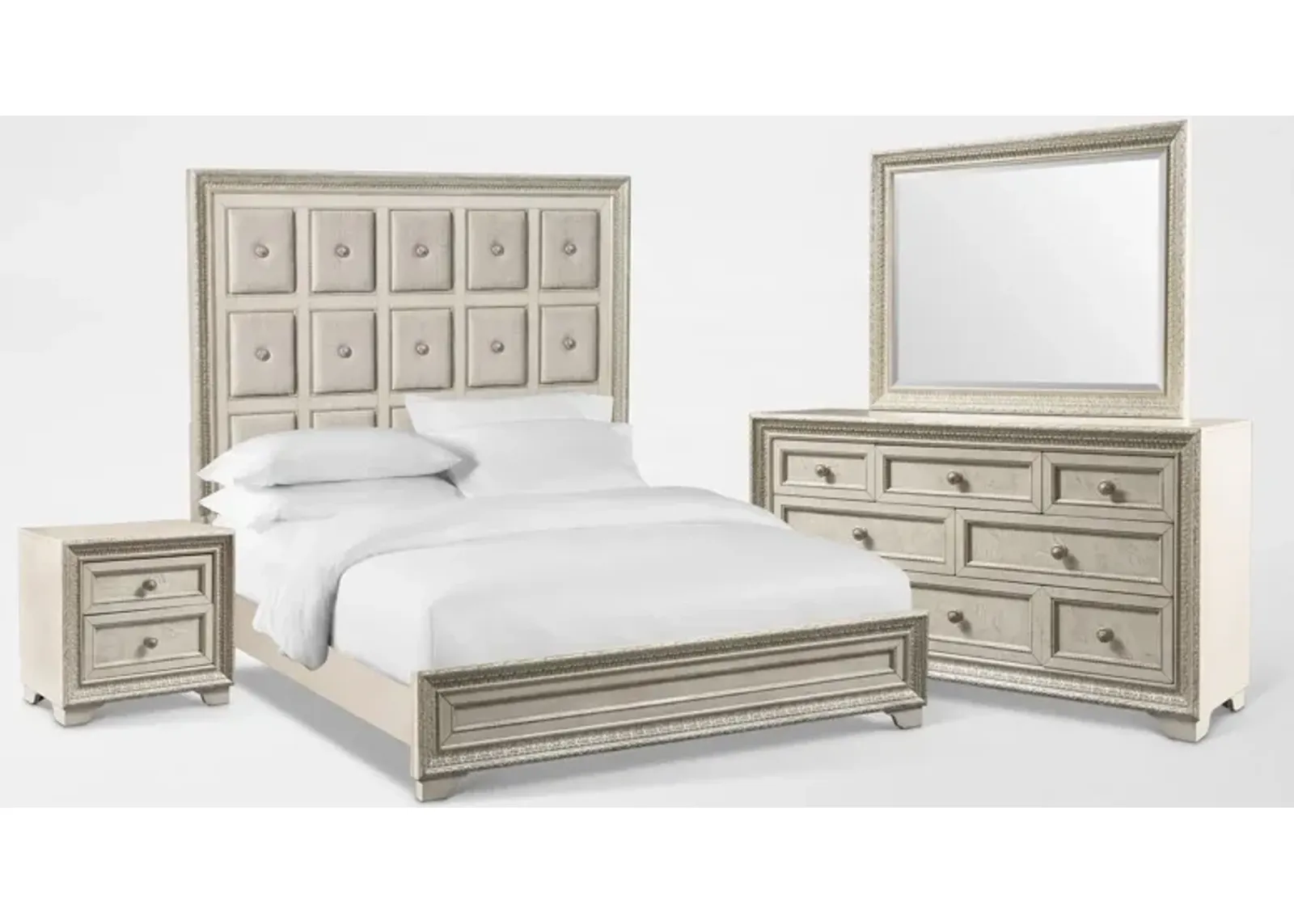 Valentina 6-Piece Queen Bedroom Set with Nightstand, Dresser and Mirror