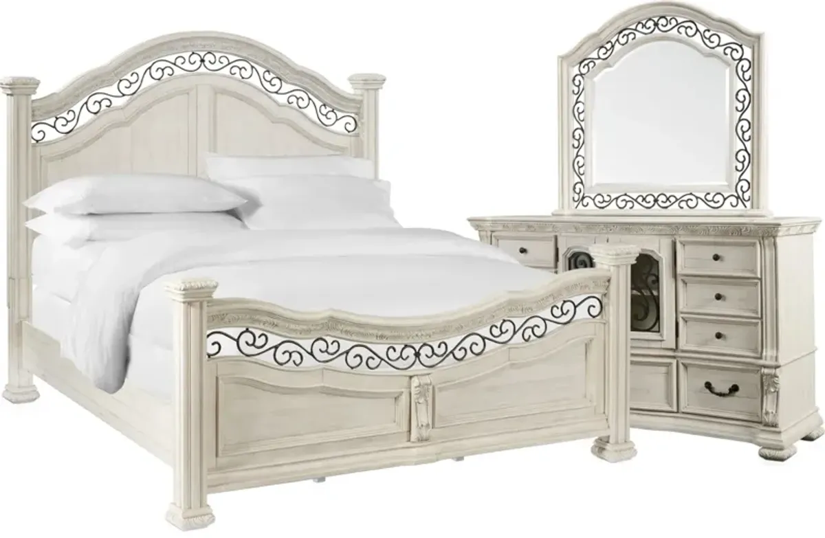 Tuscany 5-Piece King Panel Bedroom Set with Dresser and Mirror - Alabaster