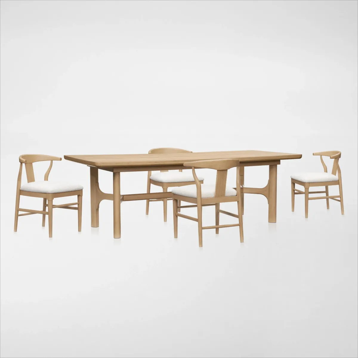 Santa Monica Rectangle Dining Table with 4 Wishbone-Back Dining Chairs - Natural