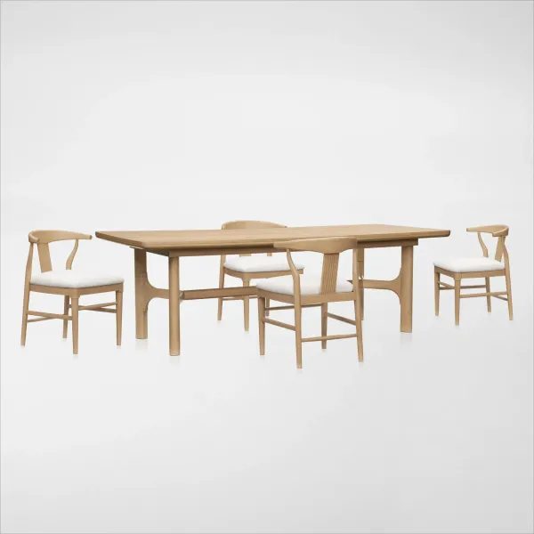 Santa Monica Rectangular Dining Table with 4 Wishbone-Back Dining Chairs - Natural