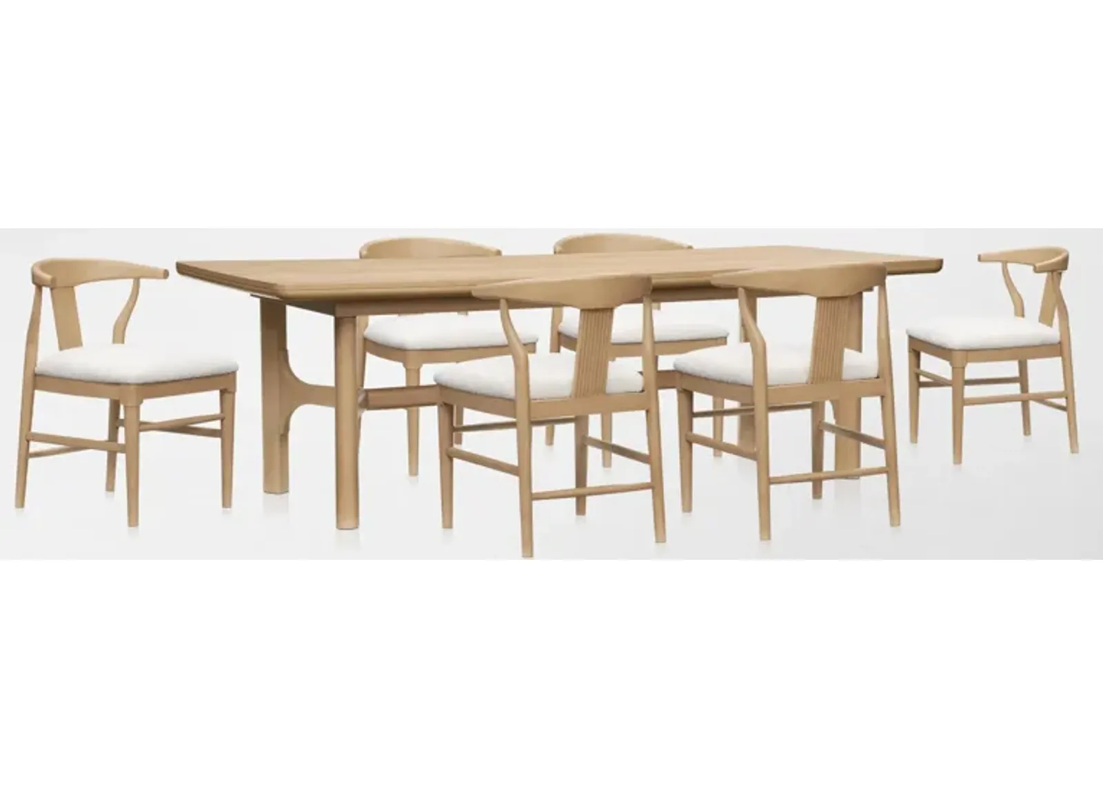 Santa Monica Rectangle Dining Table with 6 Wishbone-Back Dining Chairs - Natural