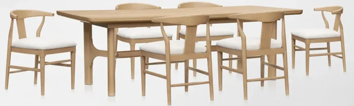 Santa Monica Rectangular Dining Table with 6 Wishbone-Back Dining Chairs - Natural