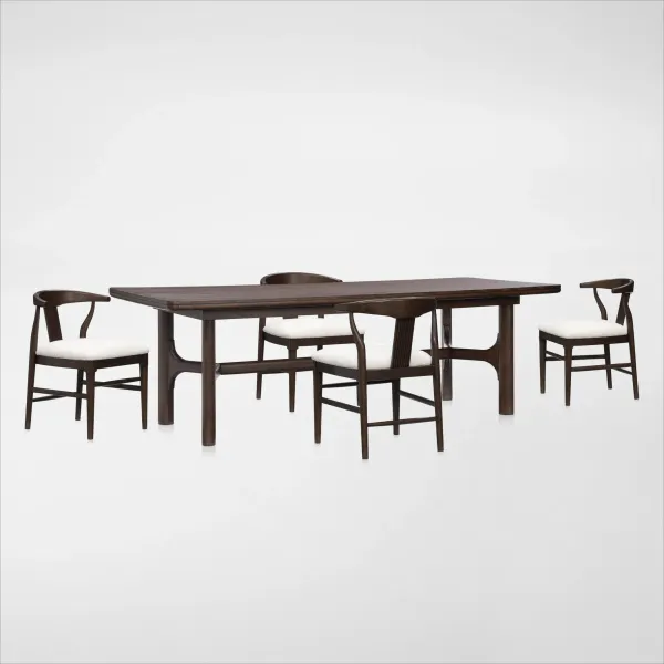 Santa Monica Rectangular Dining Table with 4 Wishbone-Back Dining Chairs - Chestnut