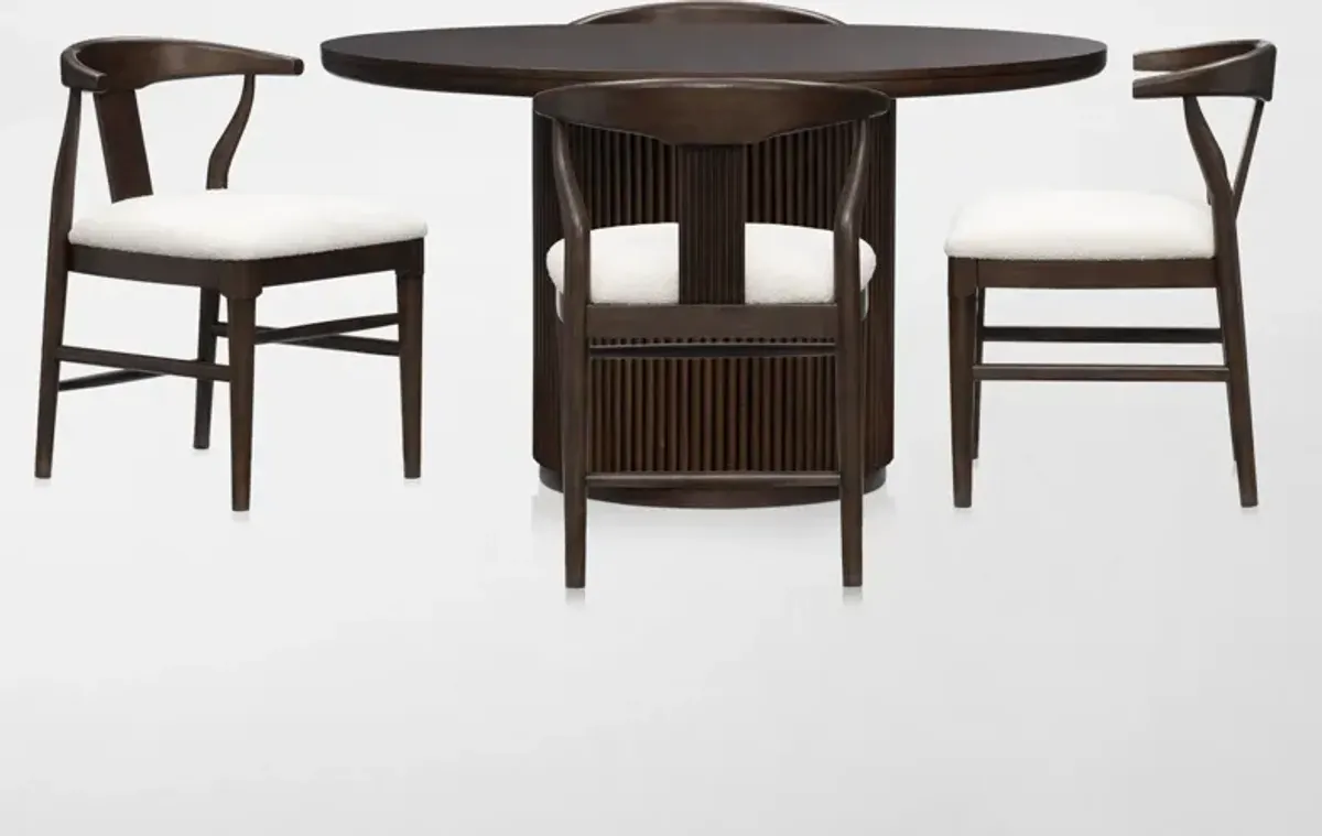 Santa Monica Round Dining Table with 4 Wishbone-Back Dining Chairs - Chestnut