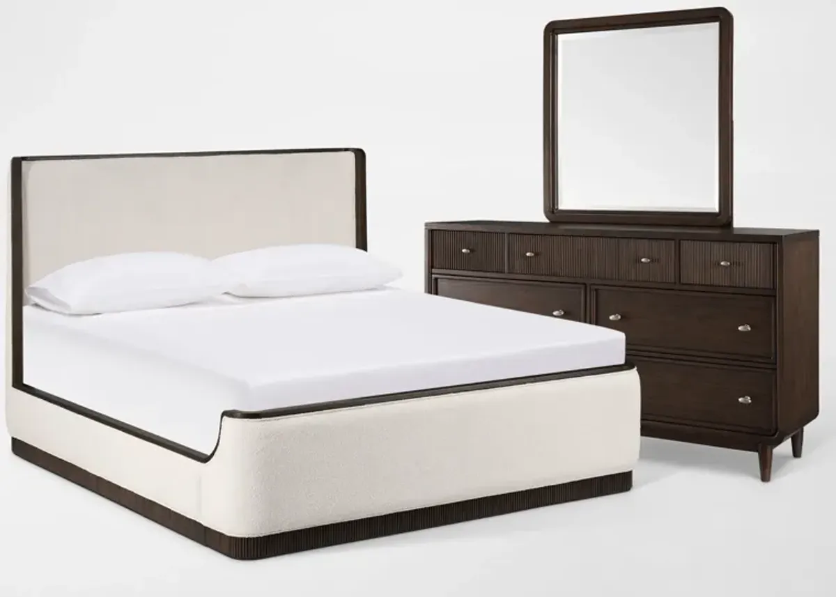 Santa Monica 5-Piece Queen Upholstered Bedroom Set with Dresser and Mirror - Chestnut