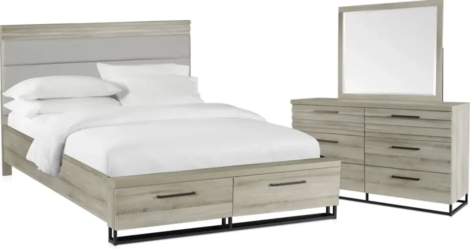 Nolan 5-Piece Queen Storage Bedroom Set with Dresser and Mirror