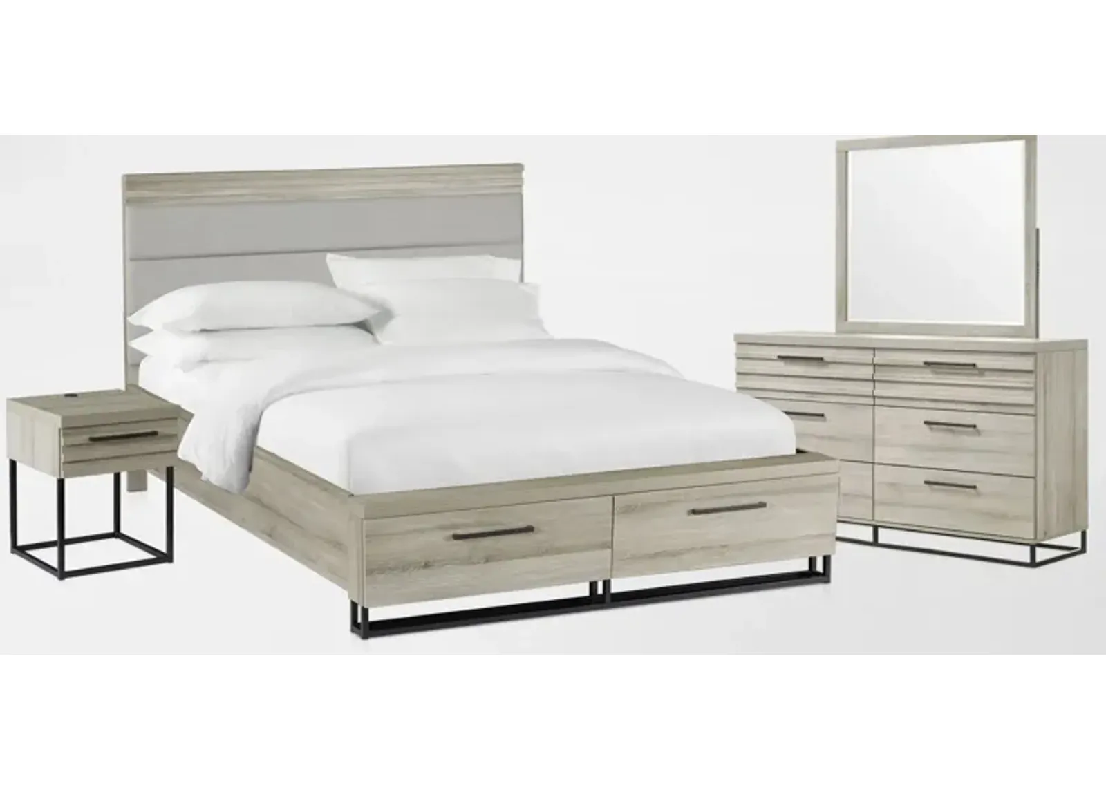 Nolan 6-Piece King Storage Bedroom Set with Nightstand, Dresser and Mirror