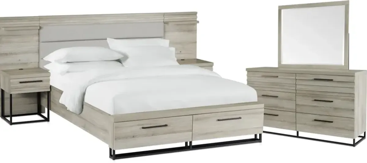 Nolan 9-Piece Storage Bedroom Set with 2 Nightstands, Dresser and Mirror