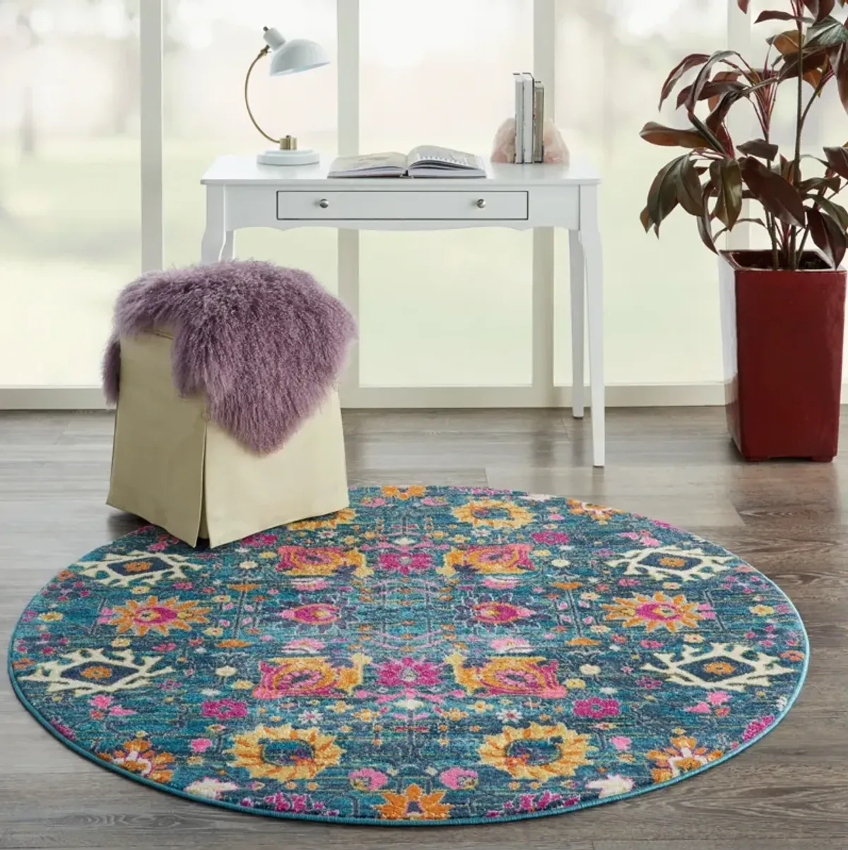 Tralee 4' Round Area Rug - Denim