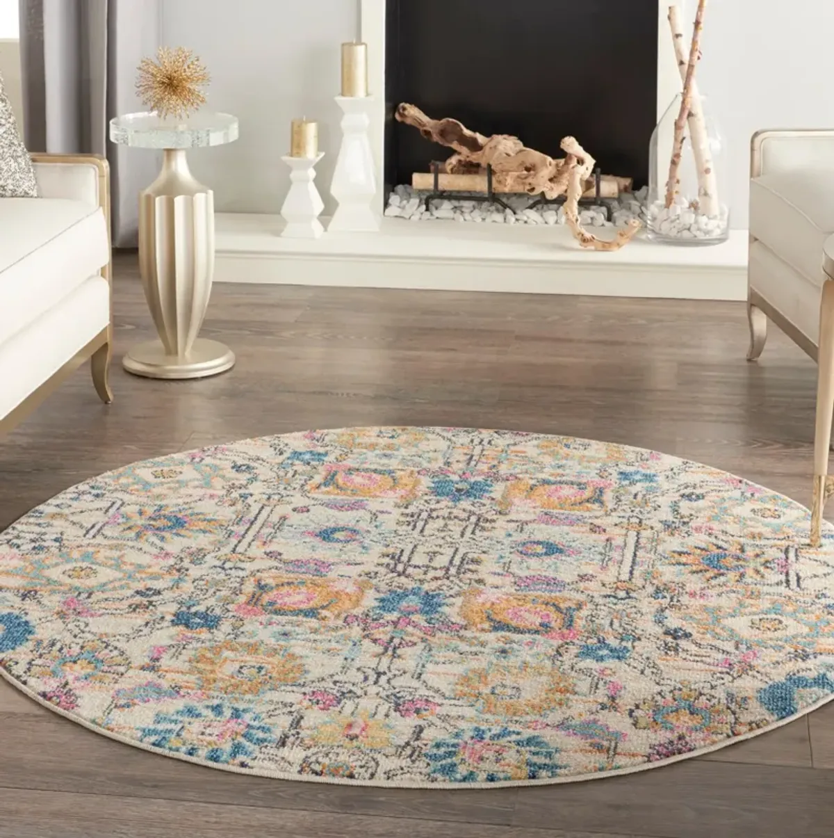 Tralee 4' Round Area Rug - Ivory Multicolor