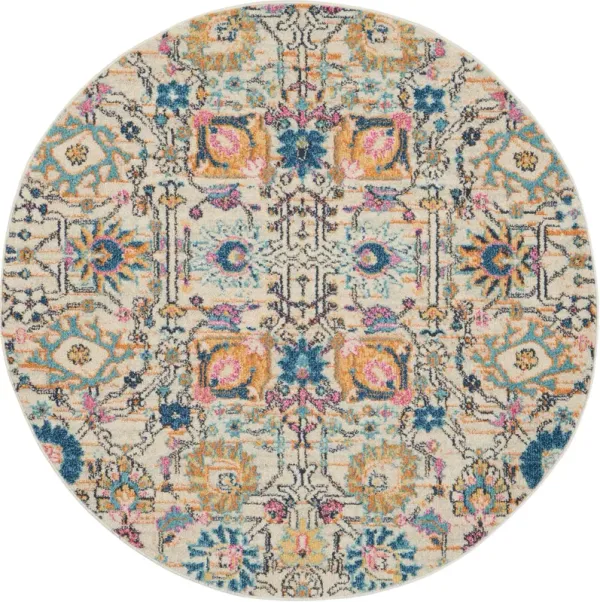 Tralee 4' Round Area Rug - Ivory Multicolor