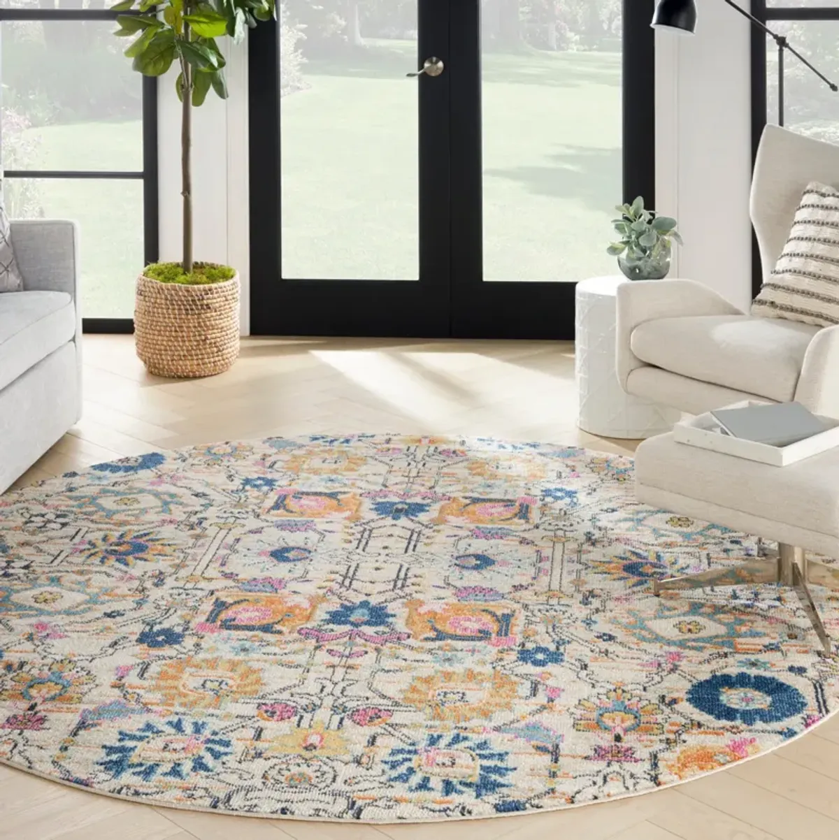 Tralee 8' Round Area Rug - Ivory Multicolor