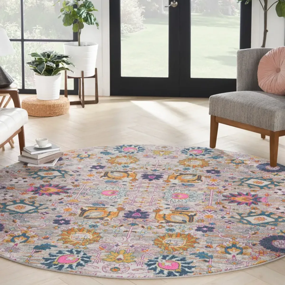 Tralee 8' Round Area Rug - Silver