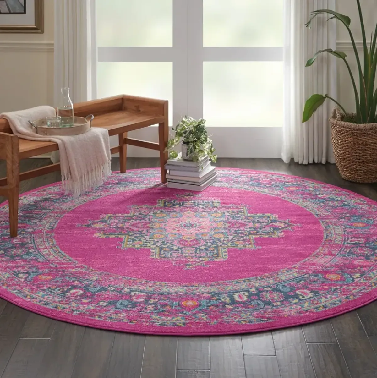 Tralee 8' Round Area Rug - Fuchsia