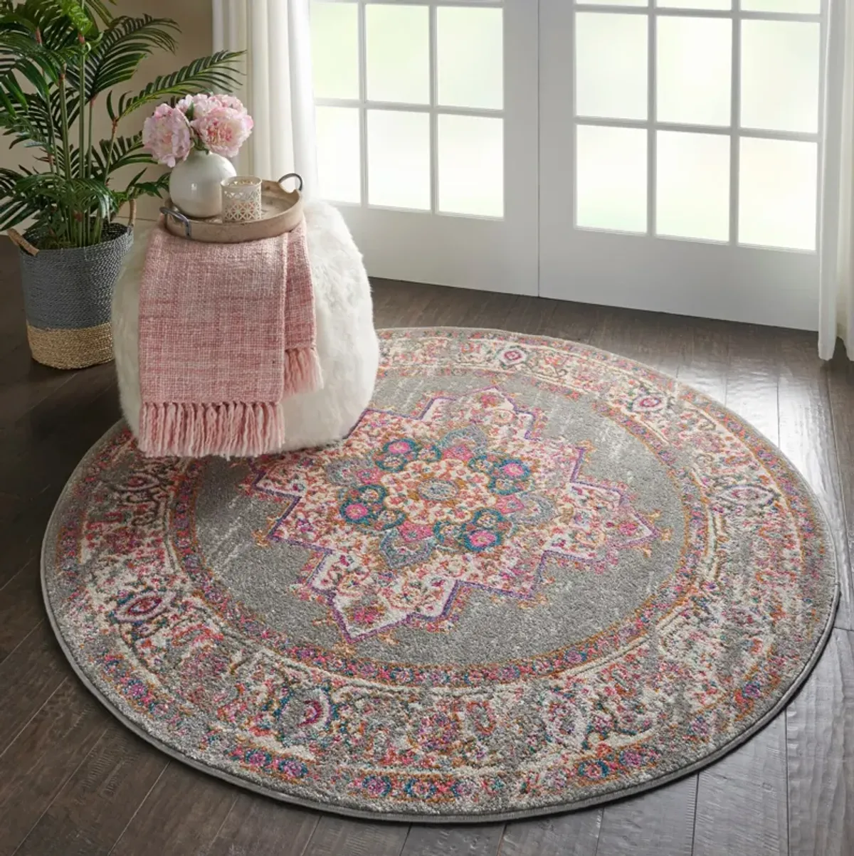 Tralee 4' Round Area Rug - Gray