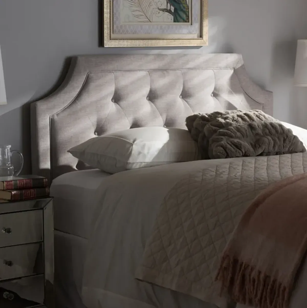 Paulette Queen Upholstered Headboard - Grayish Beige