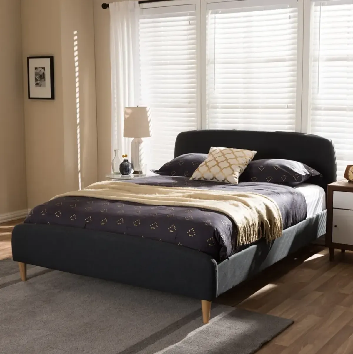 Henley King Upholstered Platform Bed - Light Beige